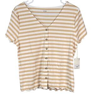 NWT-a.n.a. A New Approach Top Women's Size Large Striped Ribbed Ruffles 90's Y2K
